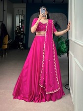 Indian Hot Pink Chinon Women Lehenga Choli with Designer Dupatta Wedding Outfit