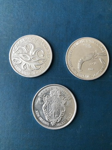 3 Mardi Gras doubloons, 2 x 1971; 1 x 1975; free delivery