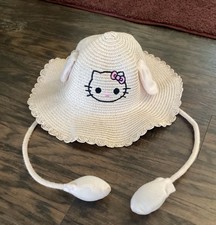 Hello Kitty Pink Straw Hat With Moving Ears Summer Fun