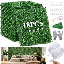 18Pcs Artificial Grass Wall Panels 10" x 10" Faux Boxwood Green Wall UV