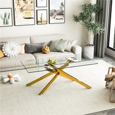 47.2" Rectangular Clear Tempered Glass Coffee Table,Modern Living Room Tea Table
