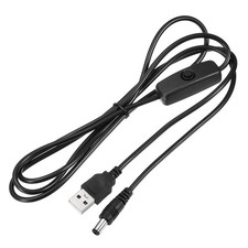 USB Male to DC 5.5x2.1mm Male Power Cable 150cm with 501 Switch Black