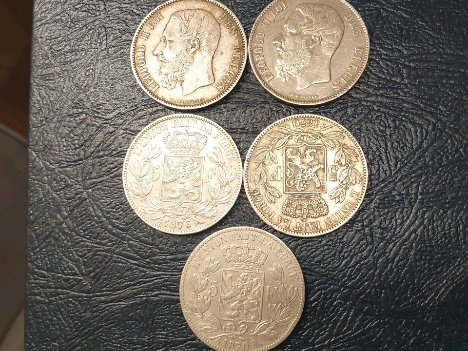 Plata belga/belga 5 francos rey Leopoldo II/mundo/extranjero plata histórica Foto 2 de 4