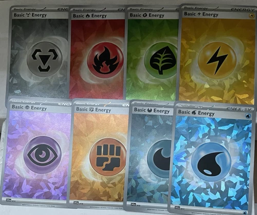 Pokemon TCG - Foil Basic Energy Set of 8 Cracked Ice Holo New - Terapagos UPC - Picture 1 of 2