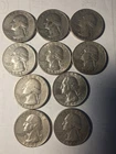 1937-1959 Silver Washington Quarters Lot of 10 90% Coins Circulated-$2.50 face