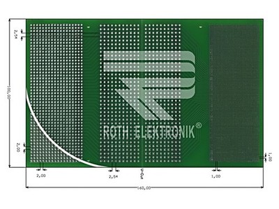 RE610-LF Platte: universell doppelseitig,Eurokarte,Prototyp W: 100mm ROTH ELEKTR