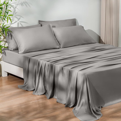 Luxury Bamboo Rayon King Sheet Set - Cooling, Soft, Deep Pocket, Gray Mist