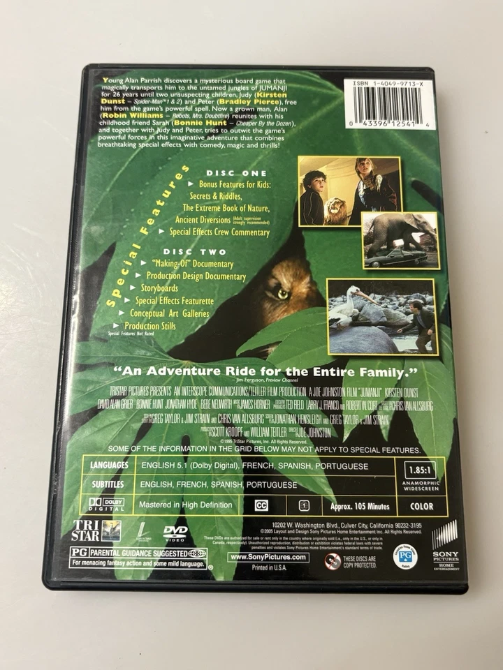 Jumanji DELUXE EDITION DVD 2 DISC SET-  VG PLUS CONDITION (2005) Foto 2 de 4