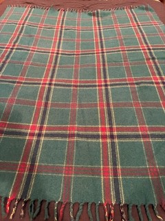 Vintage 100% Wool Blanket Throw Plaid Fringe 58" x 49" Unbranded