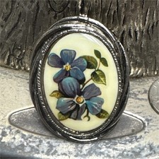 Oval Porcelain & Metal Floral Cameo Style Bro...