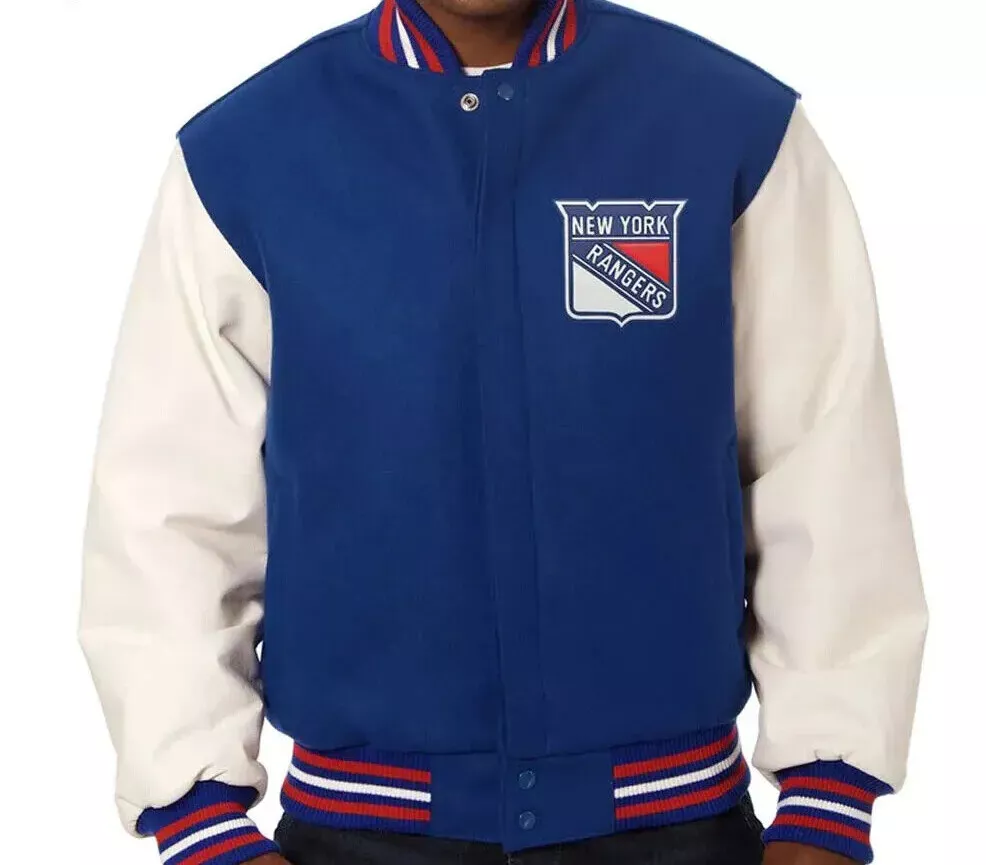 Letterman New York Rangers White and Royal Blue Varsity Jacket | eBay