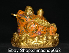 Escultura de sapo dorado Cloisonne Feng Shui de cobre antigua China de 8,4" con marca