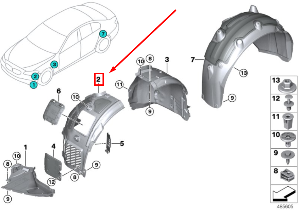 BMW 6 G32 vorne rechts Innenkotflügel Vorderteil 51717374740 