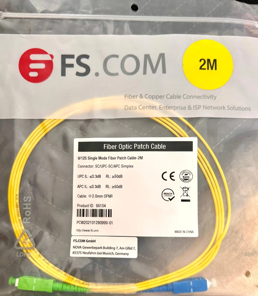 2M/6.56ft Single mode Simplex Fiber Optic Patch Cable SC/UPC-SC/APC 10 Pack #57h - Image 3 of 3