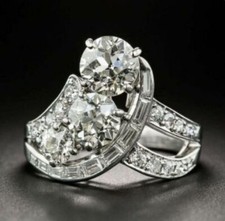 4Cttw Three Stone White Round CZ Antique Engagement Vintage Ring 925 Silver