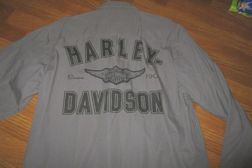 Men's Harley Davidson~Gray Long Sleeve Button Down Shirt~Size M~Cotton~Pre-Owned - Picture 6 of 8