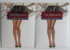 2 Hanes Pantyhose Silk Reflections Silky Sheer Sz EF NON-Control Top 715 Pearl