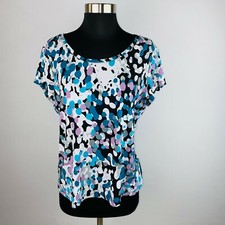Worthington Top Womens Cute Abstract Artsy Modern Cap Sleeve Petite L
