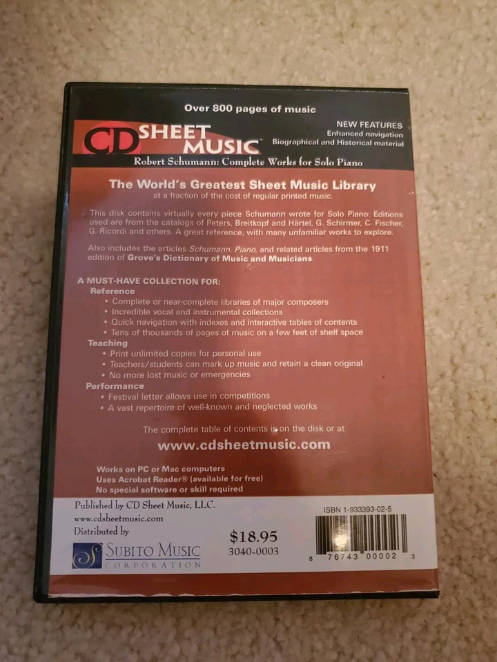 CD Sheet Music Class Robert Schumann Complete Works Solo Piano PC & Mac - Image 2 of 2