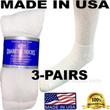 BEST QUALITY CRESWELL 3 PAIRS WHITE DIABETIC CREW SOCKS 9-11 SIZE MADE IN USA