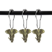Set of 12 Realistic Elephant Shower Curtain Hooks Decorative Home Bathroom St...