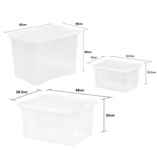 80L 25L & 37L Storage Boxes With Lids Crystal Clear Plastic Containers