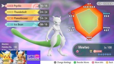 Pokemon Let's Go Pikachu/Eevee ✨SHINY MEWTWO Lv100 6IV BEST STATS