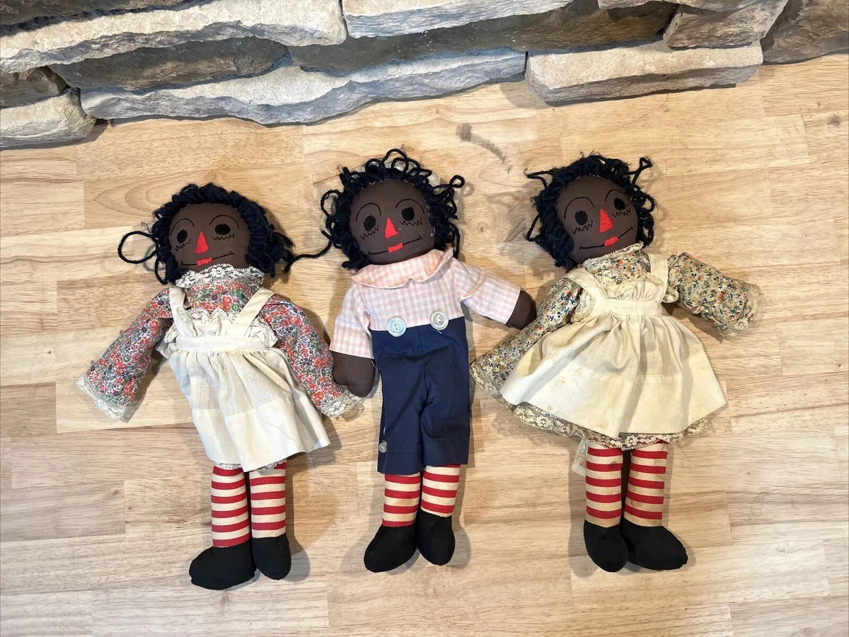 Vintage African American Ethnic Lot Of 3 Raggedy Ann Andy Dolls 15 Rare