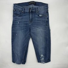Express Women's Legging Jeans Mid Rise 6 Blue Cotton Blend Distressed Skinny