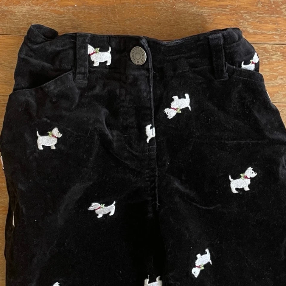 Vintage Girls Dog Print Pants Hartstrings Black White Scotty Dogs Velvet Size 5 - Image 2 of 4