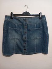TU UK 16 Blue Denim Panelled Straight Skirt Button Front Waist 36  Length 19  