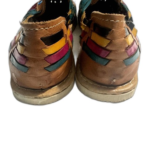 Handmade Huaraches Flats Womens sz 8 Leather Rainbow Floral Sandals Artesanias - Picture 7 of 11