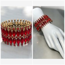 Vintage Pave All Glass Red Rhinestone Event Party Wedding Stretch Bracelet