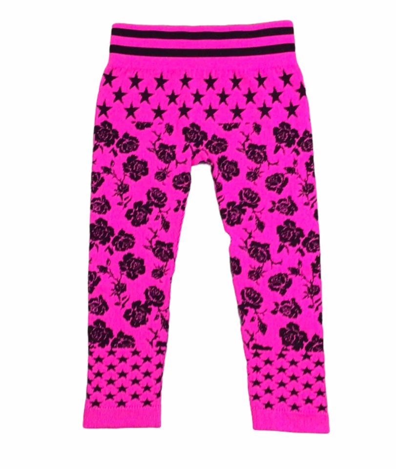 Faded Glory Girls Fleece Lined Pink Black Rose Cropped Legging Pants Sz 4-6X NWT - Image 2 of 2