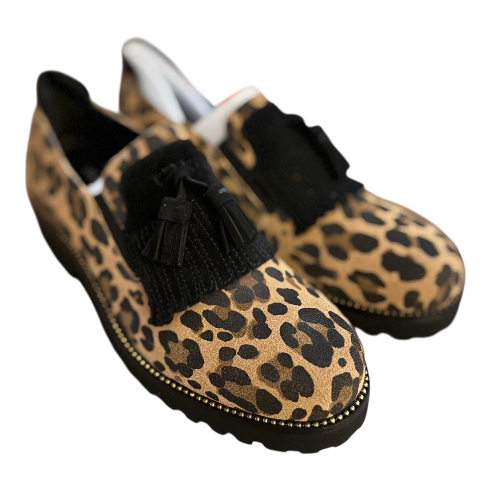 SAOLA Mocassini Vaneli Zoelie taglia 5 5 cammello leopardato frange nappa scamosciata suola a strappo