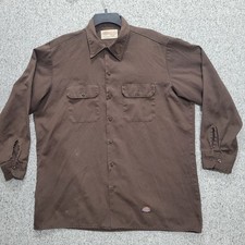 Vintage Dickies Brown Long Sleeve FLAWS Work Shirt Made in USA 17-17.5 x 34/35