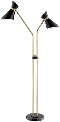 Elegant 60" Black and Antique Brass 2-Arm Floor Lamp by - Picture 1 of 4