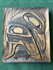 1960s Carved Tribal Art Wooden Plaque By Lou-Oakswan Nishga Tribe Wolf Clan B.C.