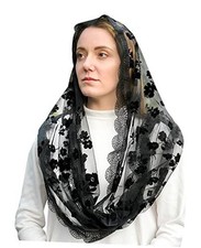 Lace Infinity Chapel Veil: Traditional Vintage Inspired Mantilla Veils Black