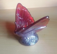 Vintage Fenton Carnival Glass Butterfly Figurine Iridescent Red Purple