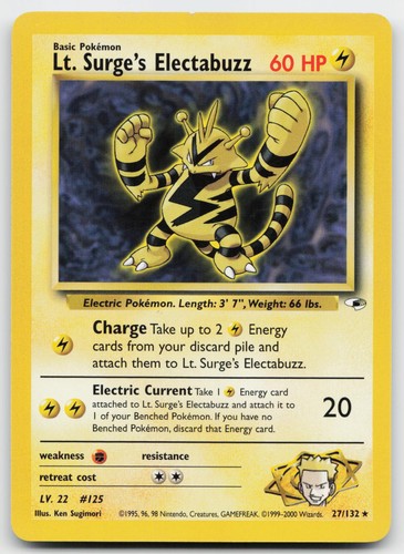 Lt. Surge's Electabuzz 27/132 Rare Gym Heroes Pokemon Unlimited Near Mint