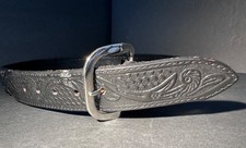 Black Tooled Leather Western Vaquero Style Belt Mexico Woven Horse Hair 38 Rodeo