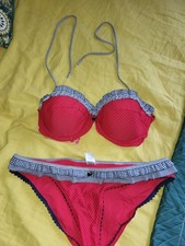 Bikini Kelly Brook Ladies Gingham Polka Dot Frilly Size 10 Briefs 34c Top Fab