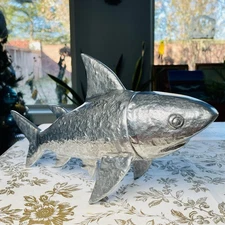 Pottery Barn Under the Sea SHARK Metal Silver Cocktail Shaker Rare HTF