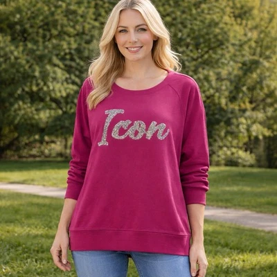 NEW Lane Bryant Classic Crewneck Sweatshirt Icon Embellished Cozy 18/20 - Image 1 of 4