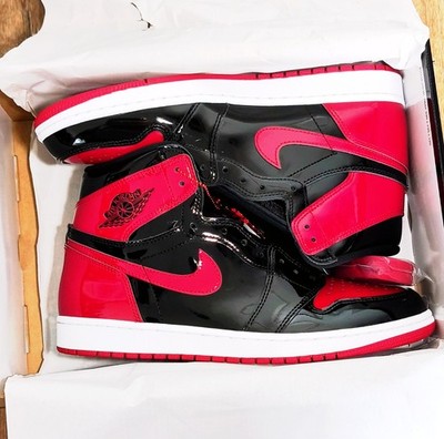 Air Jordan 1 High Patent Bred Gr. 44.5  10.5 ( Neu Nike Rot Schwarz Weiß Lack )