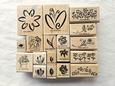 STAMPIN' UP Lot 18 Wood Mounted Floral Rubber Stamps- Flowers, Plants, 1996-2004