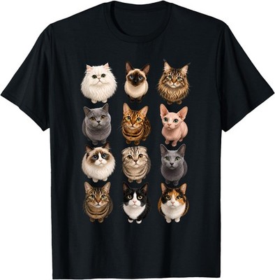Funny Cat Breeds Grid Cute Kitten Cat Lover Cat Mom T-Shirt