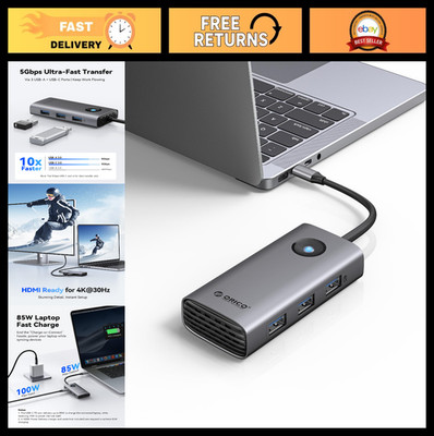 6-in-1 USB C Docking Station, HDMI 4K@30Hz, 100W PD, USB-A/C Hub for Laptops