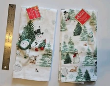 Set of 2 EVERGREEN FOREVER SNOWMEN Christmas Kitchen Towels, Kay Dee Designs NWT